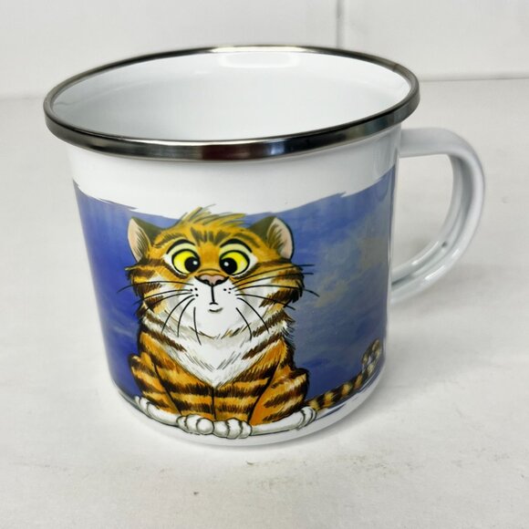 Set of 4 Cute Kittens Enamel Coffee Tea 12oz Mugs Cat Design Camping - Picture 9 of 15